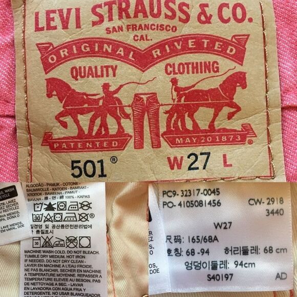 Levi’s 501 Coloured Denim Jean Shorts With Cuff Coral 27 - Picture 6 of 6
